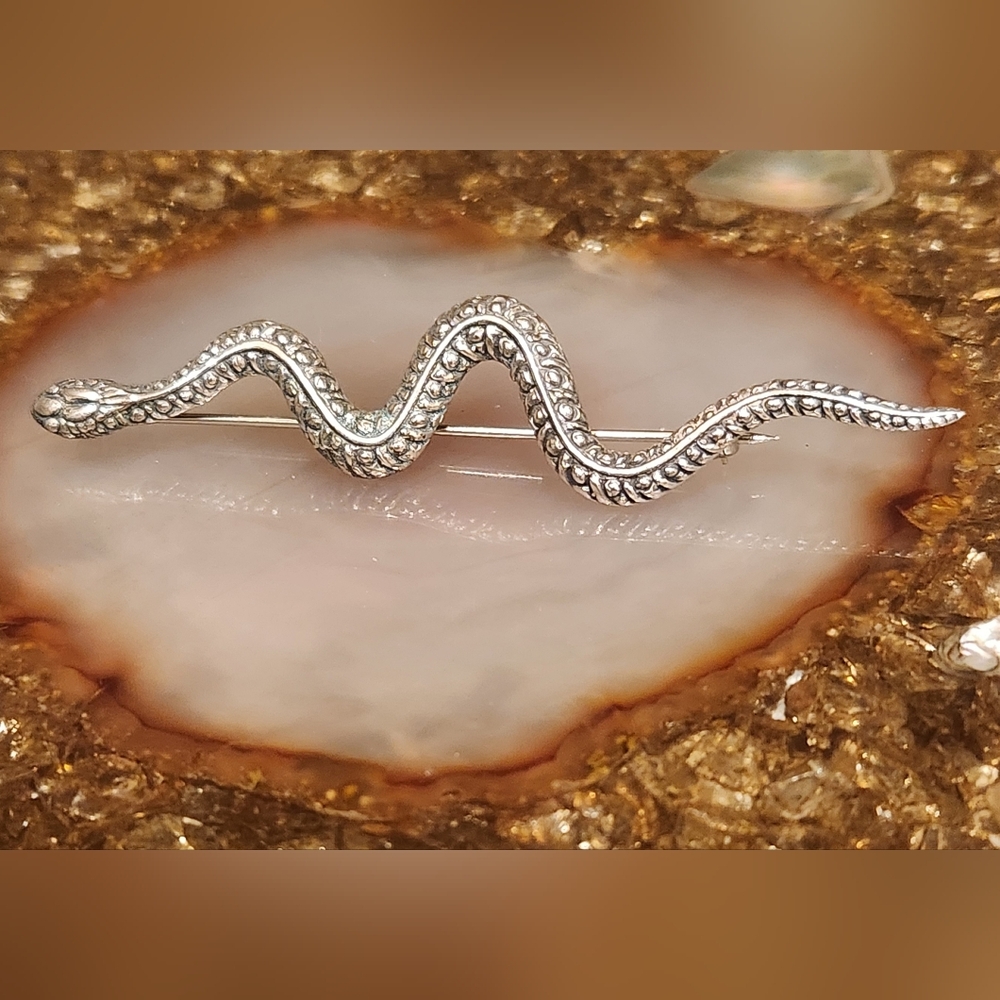 Vintage Sterling Silver Snake Brooch Lapel Pin - Picture 5 of 5